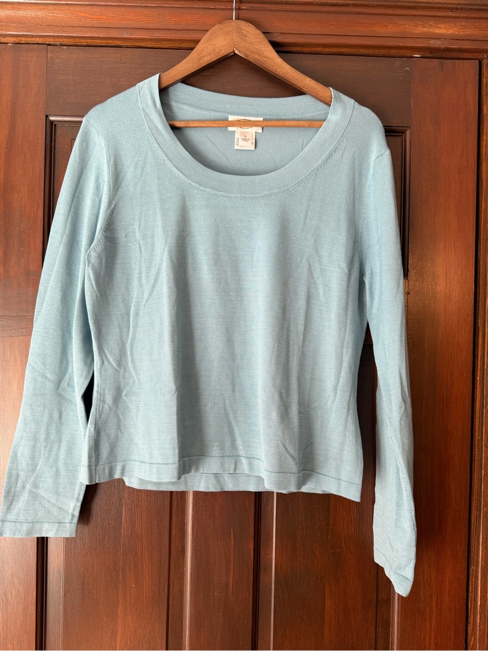 Talbots Sky Blue Long Sleeve Scoop Neck Silk Sweater